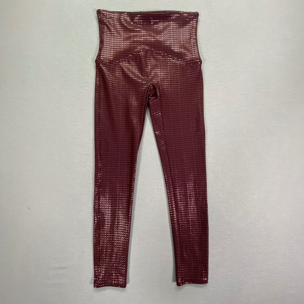 Spanx Booty Boost Active Metallic Foil Dot‎ Leggings Burgundy Rose Gold SZ Small